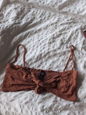 Windsor Terracotta Knot-Front Crop Bikini Top